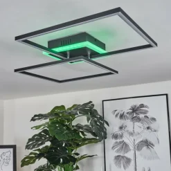 Plafonnier Lithgow LED Noir, 2 lumières, Télécommandes, Changeur de couleurs