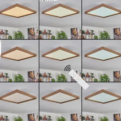 Plafonnier Longvic LED Brun, Couleur bois, Noir, 1 lumière, Télécommandes