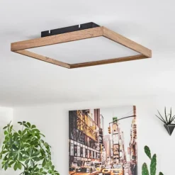 Plafonnier Longvic LED Brun, Couleur bois, Noir, 1 lumière, Télécommandes