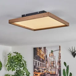 Plafonnier Longvic LED Brun, Couleur bois, Noir, 1 lumière, Télécommandes