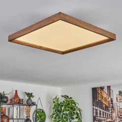 Plafonnier Longvic LED Brun, Couleur bois, Noir, 1 lumière, Télécommandes