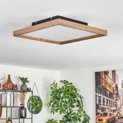 Plafonnier Longvic LED Brun, Couleur bois, Noir, 1 lumière, Télécommandes