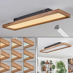 Plafonnier Longvic LED Brun, Couleur bois, Noir, 1 lumière, Télécommandes
