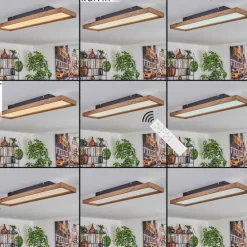 Plafonnier Longvic LED Brun, Couleur bois, Noir, 1 lumière, Télécommandes