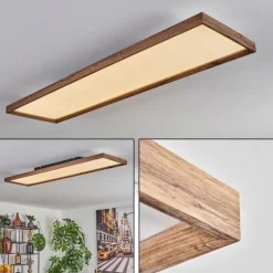 Plafonnier Longvic LED Couleur bois, Noir, 1 lumière