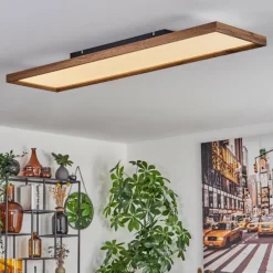 Plafonnier Longvic LED Couleur bois, Noir, 1 lumière