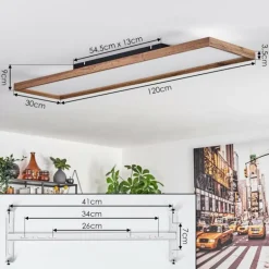 Plafonnier Longvic LED Couleur bois, Noir, 1 lumière, Télécommandes