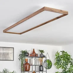 Plafonnier Longvic LED Couleur bois, Noir, 1 lumière, Télécommandes