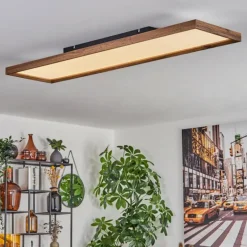 Plafonnier Longvic LED Couleur bois, Noir, 1 lumière, Télécommandes