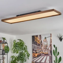 Plafonnier Longvic LED Couleur bois, Noir, 1 lumière, Télécommandes