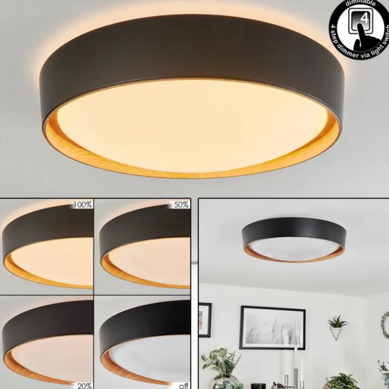 Plafonnier Louea LED Brun, Couleur bois, Noir, 1 lumière