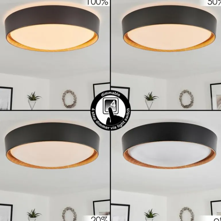 Plafonnier Louea LED Brun, Couleur bois, Noir, 1 lumière