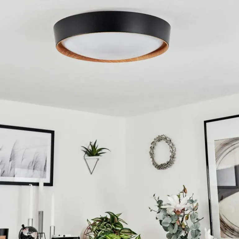 Plafonnier Louea LED Brun, Couleur bois, Noir, 1 lumière