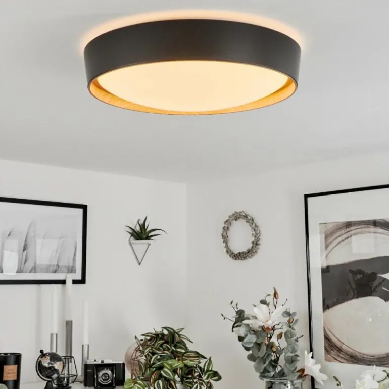 Plafonnier Louea LED Brun, Couleur bois, Noir, 1 lumière