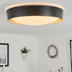 Plafonnier Louea LED Brun, Couleur bois, Noir, 1 lumière