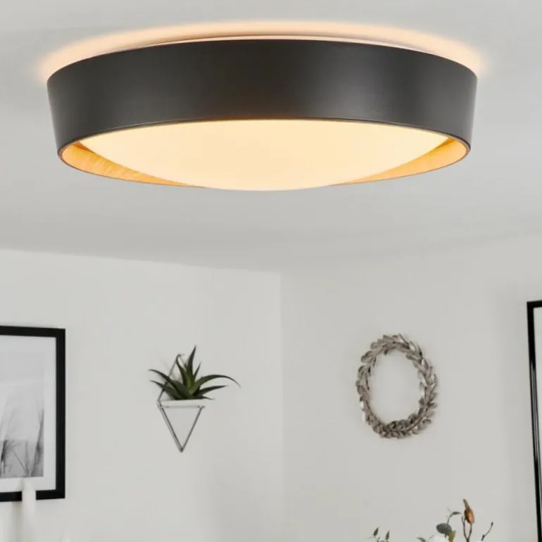 Plafonnier Louea LED Brun, Couleur bois, Noir, 1 lumière