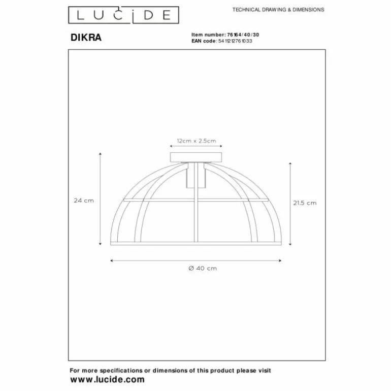 Plafonnier Lucide DIKRA Noir, 1 lumière