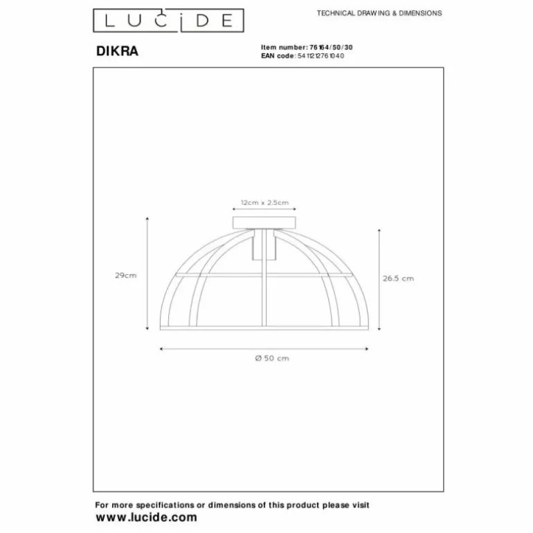 Plafonnier Lucide DIKRA Noir, 1 lumière