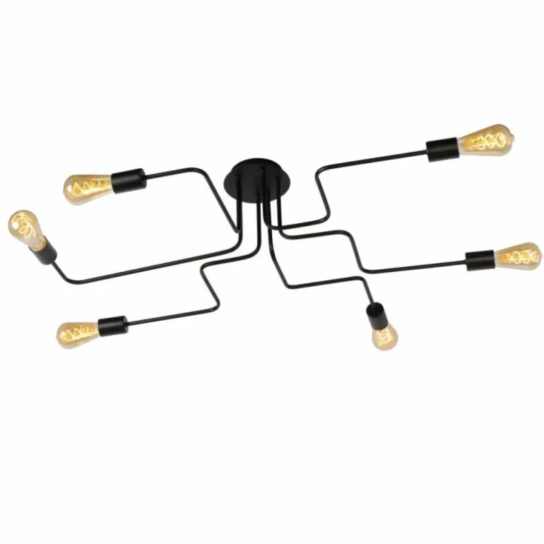 Plafonnier Lucide LESTER Noir, 6 lumières