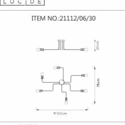 Plafonnier Lucide LESTER Noir, 6 lumières