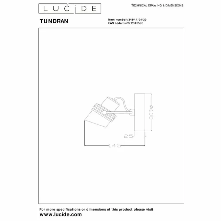 Plafonnier Lucide TUNDRAN Noir, 1 lumière