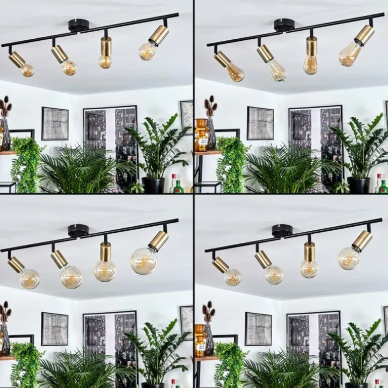 Plafonnier Maidfordo Laiton, Noir, 4 lumières