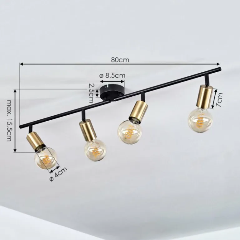 Plafonnier Maidfordo Laiton, Noir, 4 lumières
