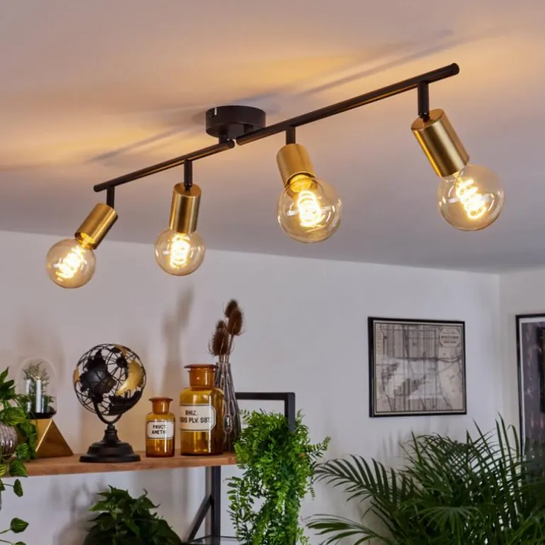 Plafonnier Maidfordo Laiton, Noir, 4 lumières