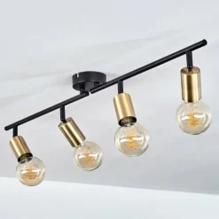 Plafonnier Maidfordo Laiton, Noir, 4 lumières