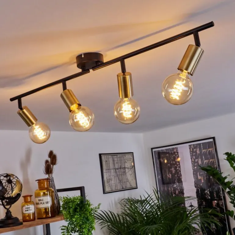 Plafonnier Maidfordo Laiton, Noir, 4 lumières