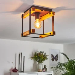 Plafonnier Maladera Bois clair, Rouille, Noir, 1 lumière