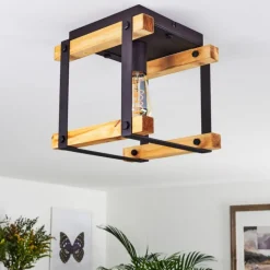 Plafonnier Maladera Bois clair, Rouille, Noir, 1 lumière