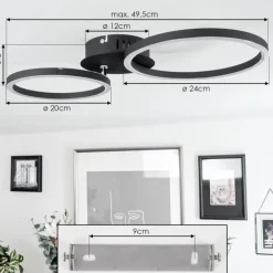 Plafonnier Malanje LED Noir, 2 lumières