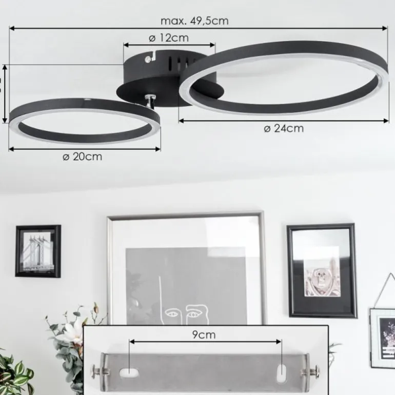 Plafonnier Malanje LED Noir, 2 lumières