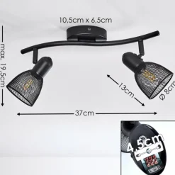 Plafonnier Malawi Noir, 2 lumières