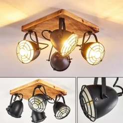 Plafonnier Malix Brun, Noir, 4 lumières