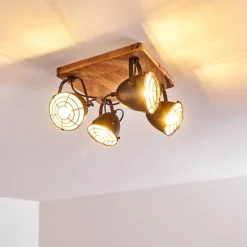 Plafonnier Malix Brun, Noir, 4 lumières