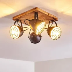 Plafonnier Malix Brun, Noir, 4 lumières