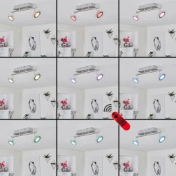 Plafonnier Marsen LED Chrome, Nickel mat, 2 lumières, Télécommandes, Changeur de couleurs