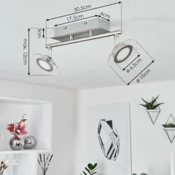 Plafonnier Marsen LED Chrome, Nickel mat, 2 lumières, Télécommandes, Changeur de couleurs