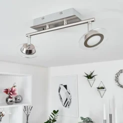 Plafonnier Marsen LED Chrome, Nickel mat, 2 lumières, Télécommandes, Changeur de couleurs