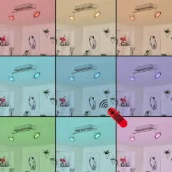 Plafonnier Marsen LED Nickel mat, 2 lumières, Télécommandes, Changeur de couleurs