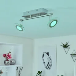 Plafonnier Marsen LED Nickel mat, 2 lumières, Télécommandes, Changeur de couleurs