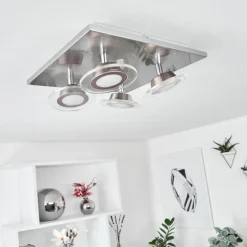 Plafonnier Marsen LED Nickel mat, 4 lumières, Télécommandes, Changeur de couleurs