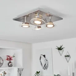 Plafonnier Marsen LED Nickel mat, 4 lumières, Télécommandes, Changeur de couleurs