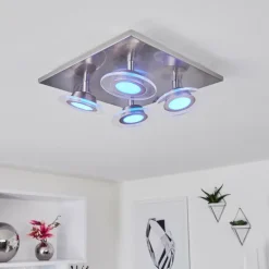 Plafonnier Marsen LED Nickel mat, 4 lumières, Télécommandes, Changeur de couleurs