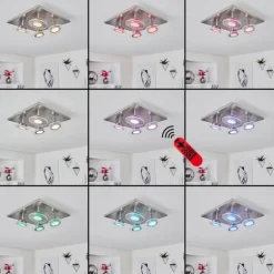 Plafonnier Marsen LED Nickel mat, 4 lumières, Télécommandes, Changeur de couleurs