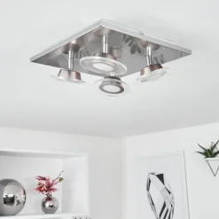 Plafonnier Marsen LED Nickel mat, 4 lumières, Télécommandes, Changeur de couleurs