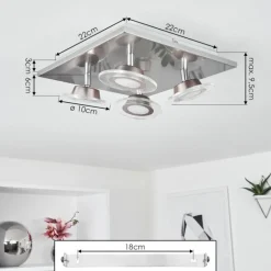 Plafonnier Marsen LED Nickel mat, 4 lumières, Télécommandes, Changeur de couleurs