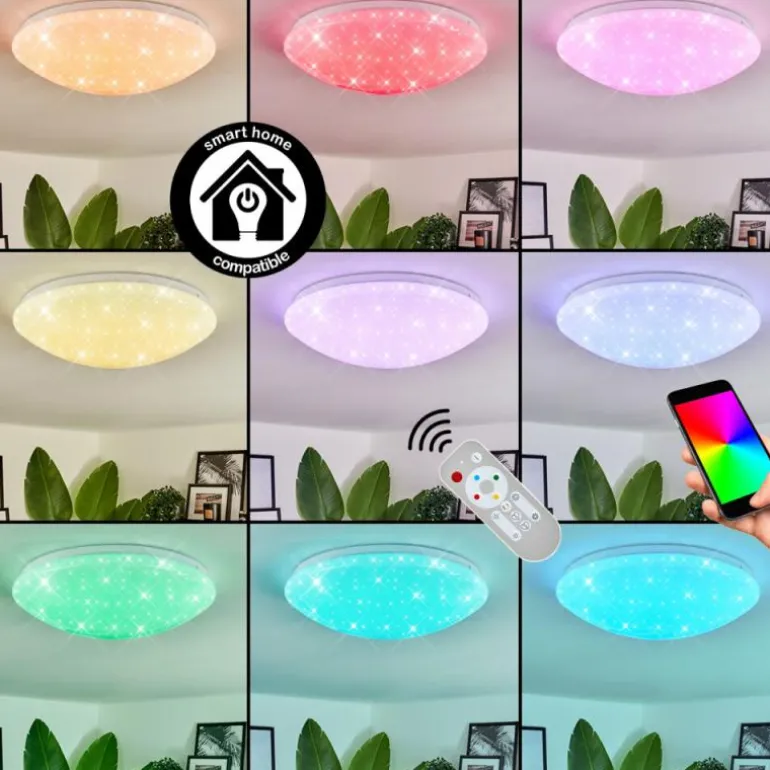 Plafonnier Melres LED Blanc, 1 lumière, Télécommandes